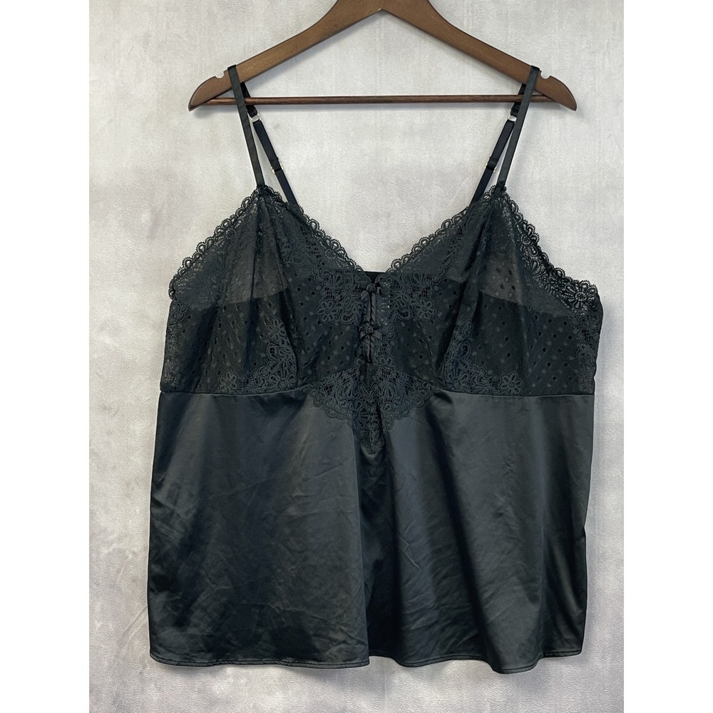 Cacique Lace Trim Cami Tank Top Women 18/20  Satin Romantic Indie Curvy Girl